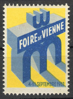 FRANCE French LANGUAGE MESSE Austria Wien Vienna September AUTUMN Exhibition Fair Expo CINDERELLA LABEL VIGNETTE 1933 - Ungebraucht