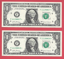 Rarität ! STAR-Note: 2x 1 US-Dollar Fortlaufend [2017] > F11198817* Bis ...18* < 4. Lauf Mit 3.200.000 {$048-001} - National Currency