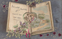 Couple - Au Livre De L'Amour Inscrit Ton Nom Chéri - Cœur - Paysage - Carte Postale Ancienne - Paare