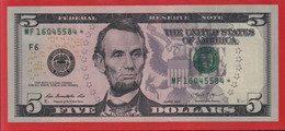 Mega Top-Rarität ! STAR-Note: 5 US-Dollar [2013] > MF16045584* < 6. Lauf Mit 320.000 {$010-005} - National Currency