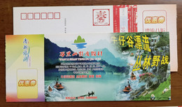 Stream Rafting On Rubber Boat,tea Collecting,China 2008 Qingxian County Original Eco-tourism Resort Pre-stamped Card - Rafting