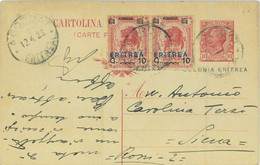 P0303 - ERITREA  - Storia Postale - INTERO POSTALE + Sass # 75 Coppia Da AGORDAT 1923 - Eritrea