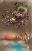 Fantaisie - Fleur - Fleurs De Couleurs Avec Un Trèfle à Quatre Feuilles - Bonne Année - Carte Postale Ancienne - Flowers