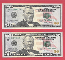 Mega Top-Rarität ! STAR-Note: 2x50 US-Dollar Fortlaufend [2017] > PA00548922* - ...23* < 1 Lauf Mit 640.000 {$005-050} - Nationale Valuta