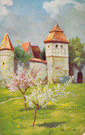 Fantaisie - Illustrateurs Signée - Château - Charrette - Arbres Roses Et Blancs - F.A KERER -  Carte Postale Ancienne - Otros & Sin Clasificación