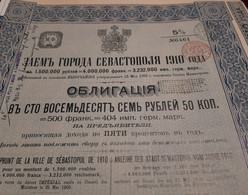 Russie - Crimée - Emprunt De La Ville De Sébastopol De 1910 - Obligation De 187 Roubles Au Porteur - Sébastopol 1910. - Russia