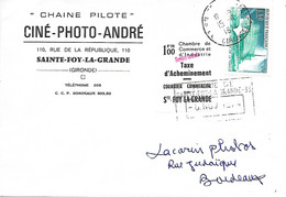 Lettre Gréve Des Postes 1974 Taxe D'acheminement De La Chambre De Commerce De Ste Foix La Grande Pour Bordeaux - Dokumente