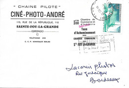 Lettre Gréve Des Postes 1974 Taxe D'acheminement De La Chambre De Commerce De Ste Foix La Grande Pour Bordeaux - Documentos