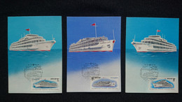 USSR 1987 RIVER FLEET SHIPS M.GORKI A.PUSHKIN SOVIET UNION MAXIMUM CARDS STAMPS SPECIAL CANCELLINGS - Maximumkaarten