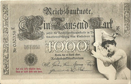 19492 " REICHSBANKNOTE 1000 MARK-FRAU IM KOSTÜM " -CART.ORIG.SPED.1894 - Münzen (Abb.)