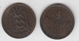 Guernsey Coin 4 Doubles 1908 Condition Fine - Guernesey