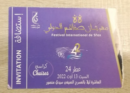 Ticket D'entrée (invitation) Journées Festival De Sfax 2022 - Tunisie - Biglietti Per Concerti
