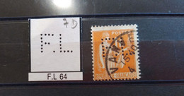 FRANCE F.L 64 TIMBRE FL64 INDICE 6 SUR 286 PERFORE PERFORES PERFIN PERFINS PERFO PERFORATION PERFORIERT - Used Stamps