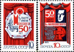 270527 MNH UNION SOVIETICA 1973 50º ANIVERSARIO DE LOS TEATROS DE MOSSOIEF Y DE MAJAKOVSKY EN MOSCU - Collections