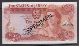 Jersey Banknote Twenty Pound (Pick 14bs)  SPECIMEN Overprint Code AC - Superb UNC Condition - Jersey