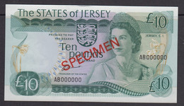 Jersey Banknote Ten Pound (Pick 13as)  SPECIMEN Overprint Code AB - Superb UNC Condition - Jersey