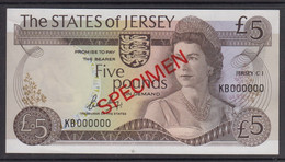 Jersey Banknote Five Pound (Pick 12bs)  SPECIMEN Overprint Code KB - Superb UNC Condition - Jersey