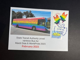 (4 Oø 39) Sydney World Pride 2023 - STA Transit Pride Bus (OZ Stamp + Slovenia Rainbow Pride Stamp) 25-2-2023 - Lettres & Documents