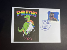 (4 Oø 39) Sydney World Pride 2023 - Pride Dinosaur - Dinosaur Stamp (cover 1 Of 2) - Brieven En Documenten