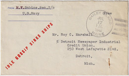 ÉTATS-UNIS / UNITED STATES - 1942 WWII NAVY Sailor's Mail Cover With "IDLE GOSSIP SINKS SHIPS" Slogan From BAILEY ISLAND - Briefe U. Dokumente