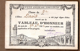 Toulouse (31) Tableau D'honneur 1922 (PPP40976) - Diploma & School Reports