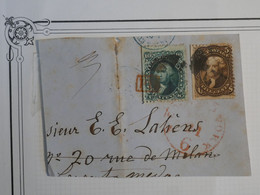 AM 24 ETATS UNIS LETTRE FRAGMENT EN PORT PAYé RR 1863 NEW YORK A PARIS  FRANCE  ++AFFRANCH.INTERESSANT + - Covers & Documents