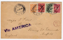 CHINA Russian Post Offices 1918 Cover 4 Colour Franking England Via USA (c004) - Covers & Documents