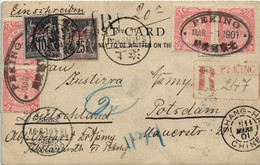 CHINA 1901 PEKING Registered Cover PC Frence P.O. Shanhai Germany, RARE! (c030) - Lettres & Documents