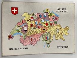 CPSM - SUISSE - SCHWEIZ - Carte Géographique Avec Les Blasons Des Différents Cantons - St. Anton