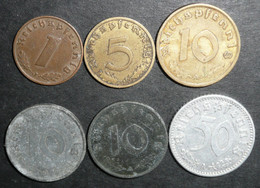 Rare Lot De 6 Pièces De Monnaies Allemandes, Deutsches Reich 1938 1941 1943 - Collections
