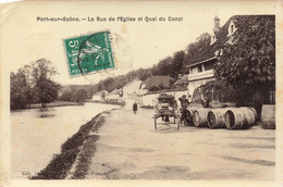 France - Port Sur Saone - La Rue De L'église Et Quai Du Canal - Edit. Janette Et Co - Animé - Carte Postale Ancienne - Vesoul