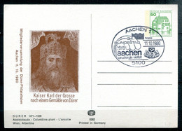 Aachen 11.10.1980 - Kaiser Karl Der Grosse - Mitgliederversammlung Des Dürer-Philatelisten - Cartes Postales Privées - Oblitérées