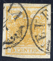 O 1850, 5 Cent. Arancio Carta A Mano I Tipo Usato, Ampi Margini Regolari, Nitido Annullo Parziale Di Venezia, Ottima Con - Lombardije-Venetië