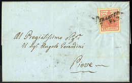 Cover 1850, 15 Cent. Rosso Vermiglio, Secondo Tipo, Su Lettera Da Perarolo 7.2.1851 Per Pieve, Impercettibile Piega Vert - Lombardo-Vénétie