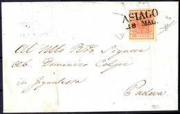 Cover 1854, "Pieghe Di Carta", 15 Cent. Rosso Vermiglio Chiaro, Piega Diagonale, Su Lettera Da Asiago 28.5.1851 Per Pado - Lombardo-Vénétie
