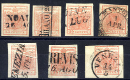 O/piece 1854, "Pieghe Di Carta", 15 Cent. Rosa, Lotto Sette Esemplari Con Varie Tipologie Di Pieghe Su Un Listello, Sple - Lombardo-Vénétie