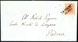 Cover 1854, "Pieghe Di Carta", 15 Cent. Rosa Carminio ,tre Pieghe Di Carta, Su Lettera Da Bassano 31.8.1851 Per Padova,  - Lombardy-Venetia