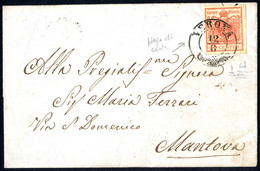 Cover 1850, "Pieghe Di Carta", 15 Cent. Rosso Salmone, Terzo Tipo, Piega Diagonale Su Lettera Da Verona 12.8.1853 Per Ma - Lombardo-Vénétie