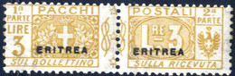 * 1916, Pacchi Postali 3 L. Giallo Del 1914-22 Con Soprastampa Piccola "ERITREA" Su Entrambe Le Sezioni, Nuovo Con Gomma - Eritrea