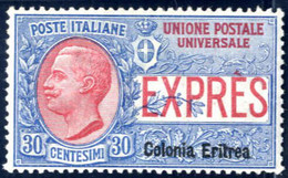 * 1907, Espresso 30 C. Azzurro E Rosso Con Soprastampa "Colonia Eritrea", Nuovo Con Gomma Originale E Traccia Di Linguel - Eritrea
