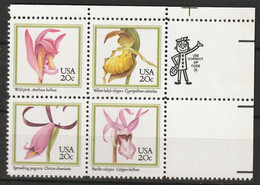 USA 1984 Orchids - ZIP Block Of 4. (Zip Code) Postfris MNH** Scott No. 2076-2079a - Ungebraucht