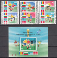Romania 1990 Sport Football World Cup Italy Mi#4586-4591 + Block, Mint Never Hinged - Ongebruikt
