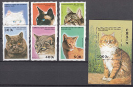 Congo 1996 Animals Cats Mi#1451-1456 And Block 129 Mint Never Hinged - Neufs