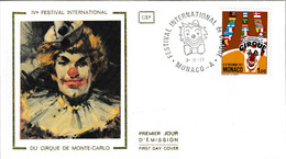 " 4 ème FESTIVAL DE CIRQUE DE MONTE-CARLO " Sur Enveloppe 1er Jour De MONACO De 1977 Parfait état FDC - Circus