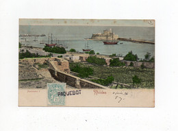 !!! 5C TYPE BLANC DU LEVANT SUR CPA DE RHODES POUR LA FRANCE DE 1906 CACHET LINEAIRE PAQUEBOT - Cartas & Documentos