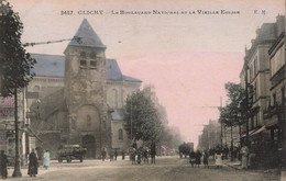 France - Clichy - Le Boulevard National Et La Vieille église - Animé - Colorisé - Tram  - Carte Postale Ancienne - Nanterre