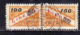 SAN MARINO 1956 - 1961 PACCHI POSTALI PARCEL POST SURCHARGED LIRE 100 SU 50 STELLE II STAR USATO USED OBLITERE' - Parcel Post Stamps