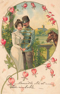 Jugendstil * CPA Illustrateur Art Nouveau * Femme Homme Militaire Cheval Fleurs - Avant 1900
