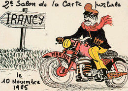 CPM Bourse Salon 1985 (89) IRANCY Motocyclette Moto 2 Roues Motard Tirage Limité Illustrateur L. NAU - Bourses & Salons De Collections