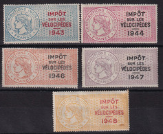 France Fiscaux - Vélocipède - 5 Valeurs - */ Neuf Sans Gomme - TB - Timbres